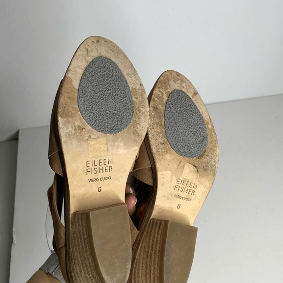 Eileen Fisher Cluster Cut Out Bootie Earth Tan Leather Crisscross Ankle Womens 6 - Picture 6 of 7